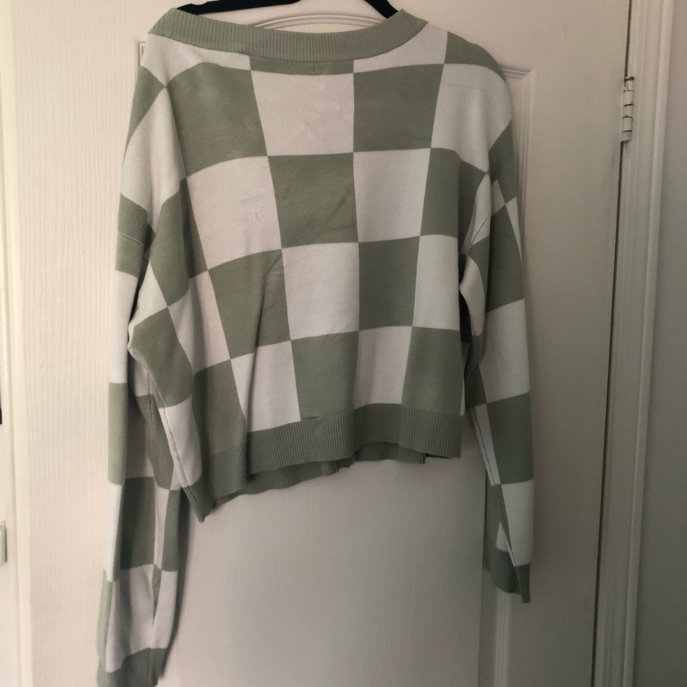 Sage Green Checkered Cardigan - Picture 2 of 2